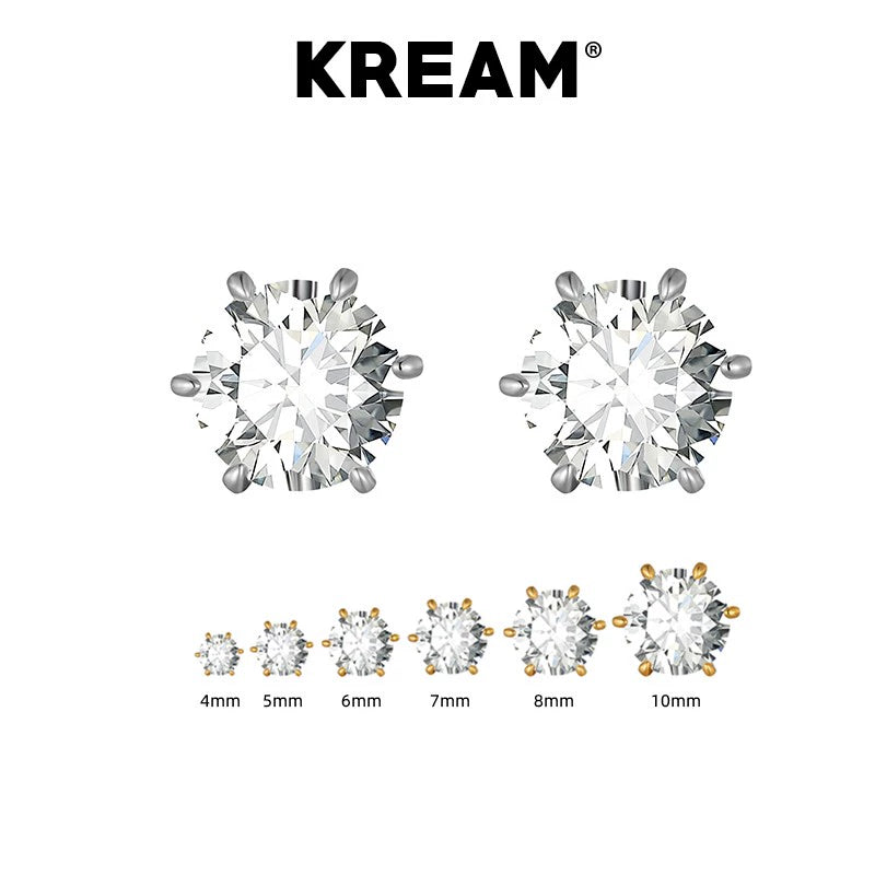 Kream S925 4-10mm Zircon Ear Studs Earrings Hip Hop Hiphop Men and Women Same Style All-Matching Fancy