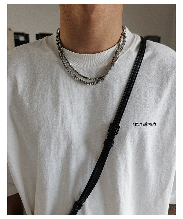 Saz Double-Layer Magnetic Buckle Necklace Men's Keep Going Minimalist Normcore Style Hip Hop Original Clavicle Chain Does Not Fade