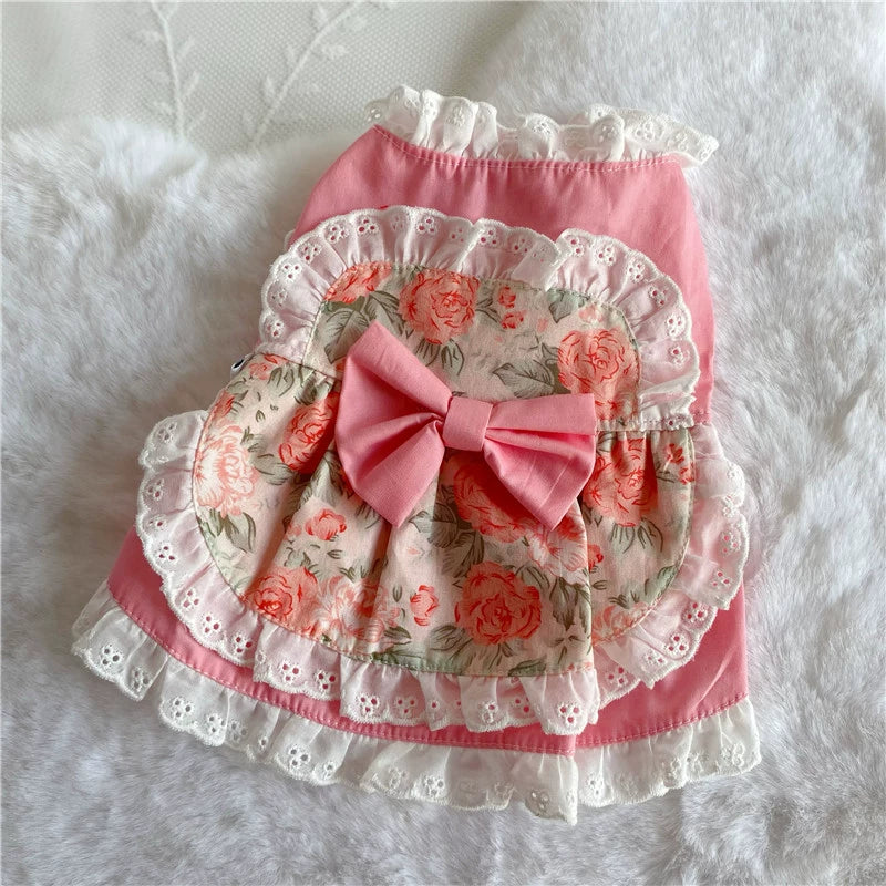 Maid Costume Lace Pink Cat Rose Pet