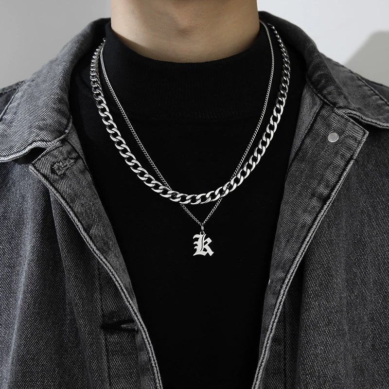 Cuban Alphabet Trendy Hip Hop Men Titanium Steel Pendant Necklace