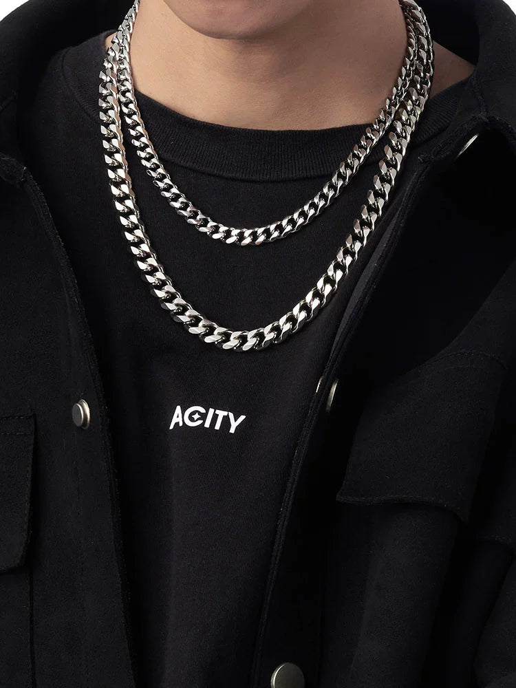 Acity Xicheng Hip Hop Cuban Link Chain Men's Necklace Trendy Men's and Women's Hiphop Fashion Clavicle Chain Ins Titanium Steel Choker