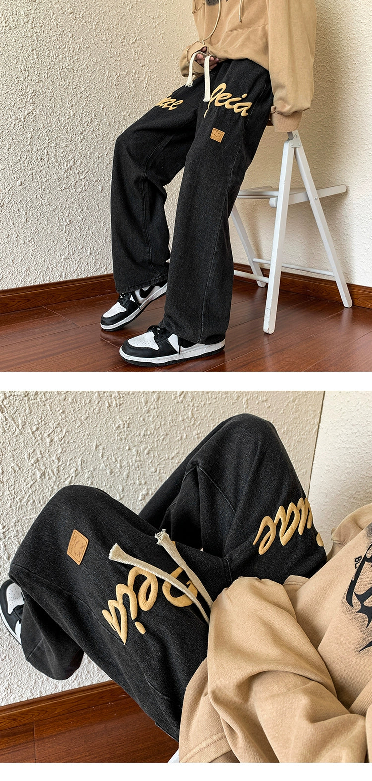 Spring and Autumn Street Hiphop Jeans with Foam Letters