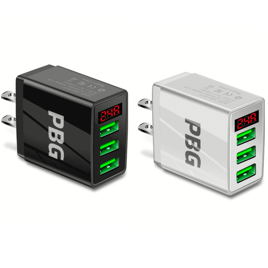 3-Port USB Quick Wall Charger with LED Voltage Display - Safe & Fast