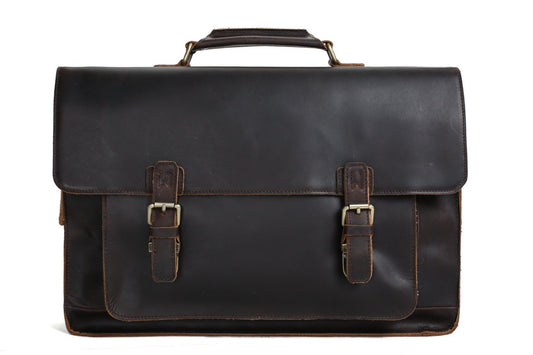 17'' Handmade Leather Laptop Bag, Man Leather Briefcase, Messenger