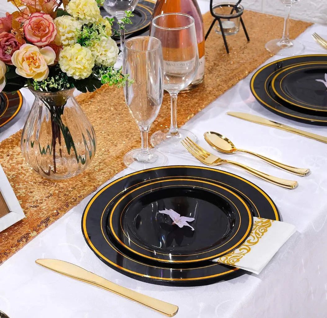 40pcs Gold Plastic Plates,Dinner Plates and Salad Plates Combo,Disposable Heavy Duty Plastic Plates for Parties Wedding