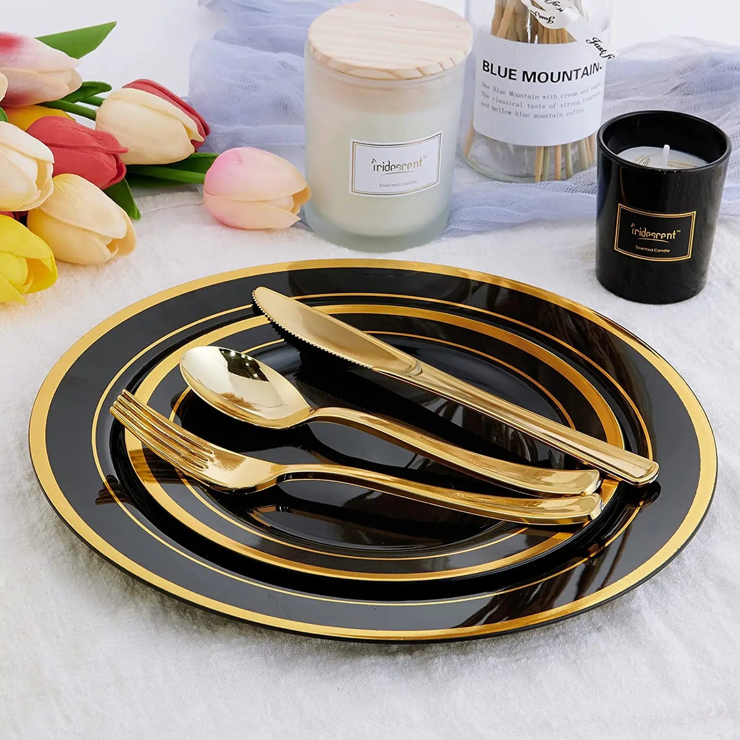 40pcs Gold Plastic Plates,Dinner Plates and Salad Plates Combo,Disposable Heavy Duty Plastic Plates for Parties Wedding