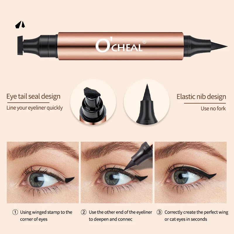 OCHEAL Eyeliner Stamp Black Liquid Eyeliner Pen Waterproof Fast Dry Dual Head Eye Liner Pencil Make-up for Women Cosmetics Tool