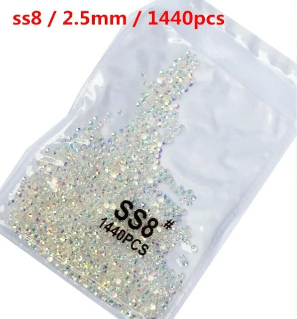 SS3-ss8 1440pcs Clear Crystal AB gold 3D Non HotFix FlatBack Nail Art Rhinestones Decorations Shoes And Dancing Decoration