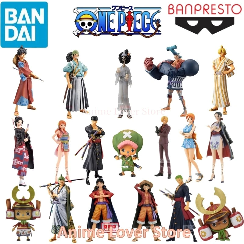 Bandai Banpresto Original One Piece DXF Wano Country Luffy Chopper Zoro Sanji Nami Robin Usopp Anime Figures Toys for Kids Gift