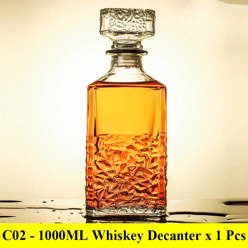 Novelty design 3 styles barware wine glass bottle 1000ml lead-free glass whiskey decanters for Liquor Scotch Bourbon