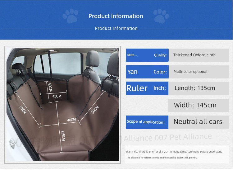 Dog Car Dog Mat Pet Car Seat Cushion Waterproof Rear Seat Safety Seat Protective Cover Anti-Dirty Pad