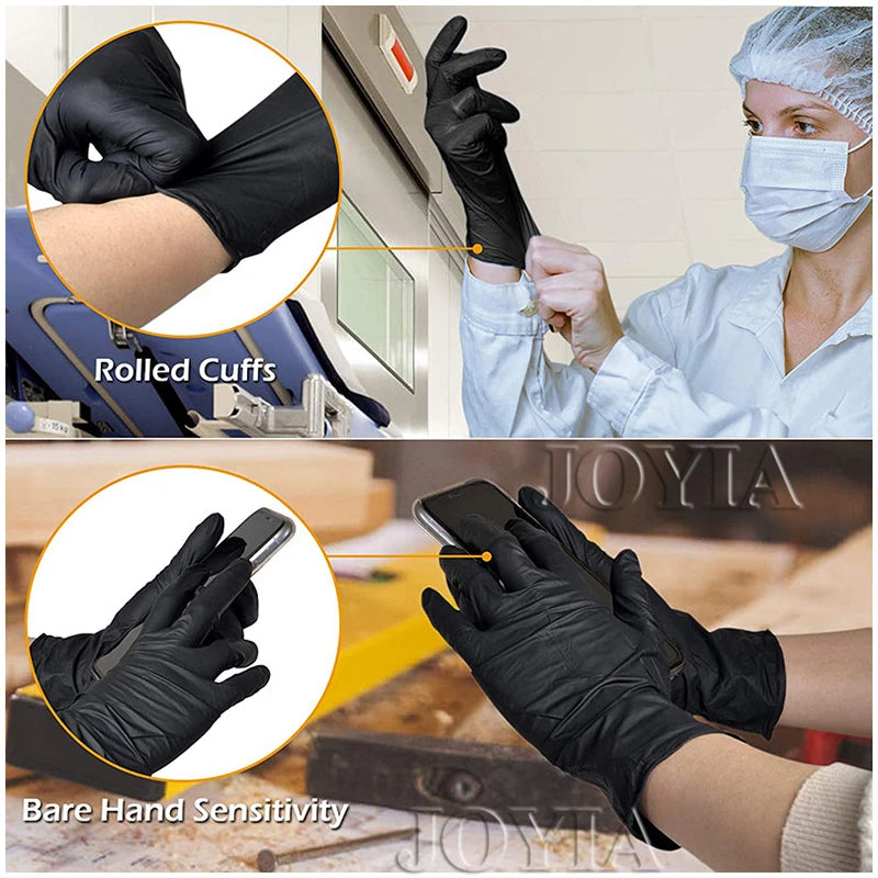 Black Disposable Nitrile Gloves 100pcs Latex Free Powder-Free Small Medium Large Pink Tattoo Gloves For Work Kitchen Clean XS XL