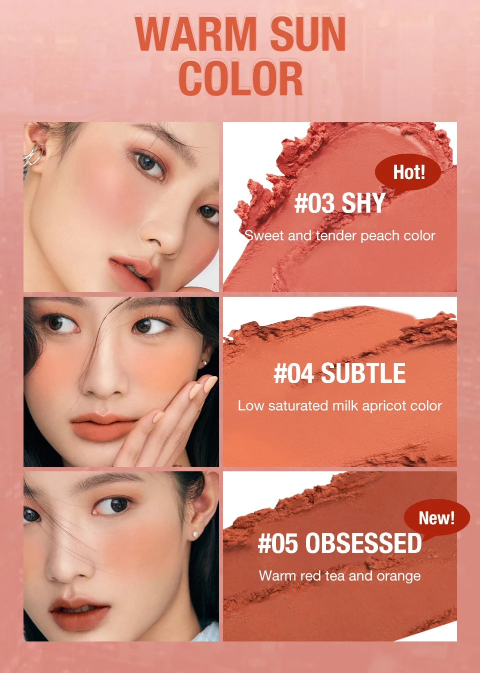 O.TWO.O Lipstick Matte Blush Stick with Shinmer Waterproof Long Lasting for Cheeks Eyes Lip Make-up for Women Highlight Blush