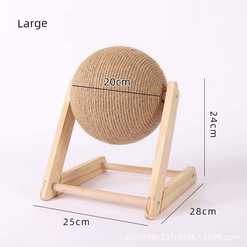 Cat Scratch Board Wooden Cat Grasping Ball Cat Grinding Claw Hand Wrapped Sisal Hemp Rope Cat Climbing Frame Scratching Pole Scratch-Resistant Cat Toy