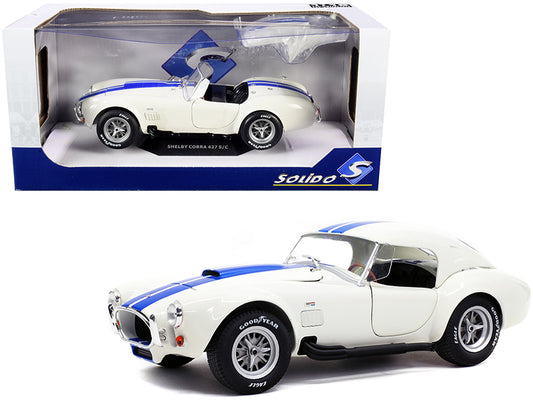 Shelby Cobra 427 S/C Convertible Wimbledon White with Blue Stripes