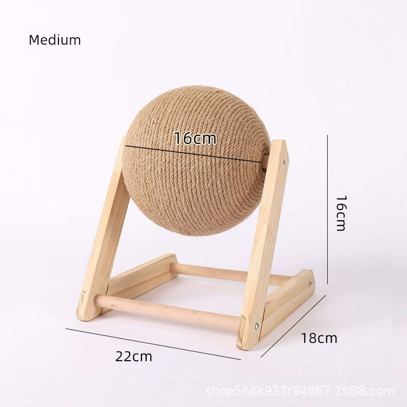 Cat Scratch Board Wooden Cat Grasping Ball Cat Grinding Claw Hand Wrapped Sisal Hemp Rope Cat Climbing Frame Scratching Pole Scratch-Resistant Cat Toy