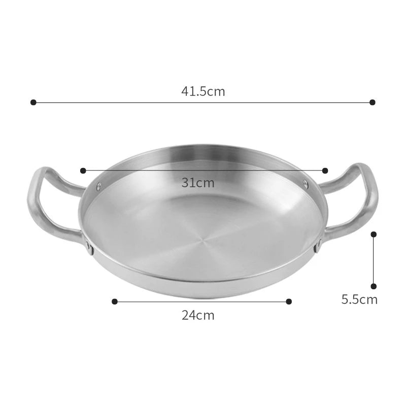 Stainless Steel Seafood Rice Pot Home Cooking Paella Pan Picnic Snack Plates Cookware Saucepan Dry Pots with Handle for Kitchen