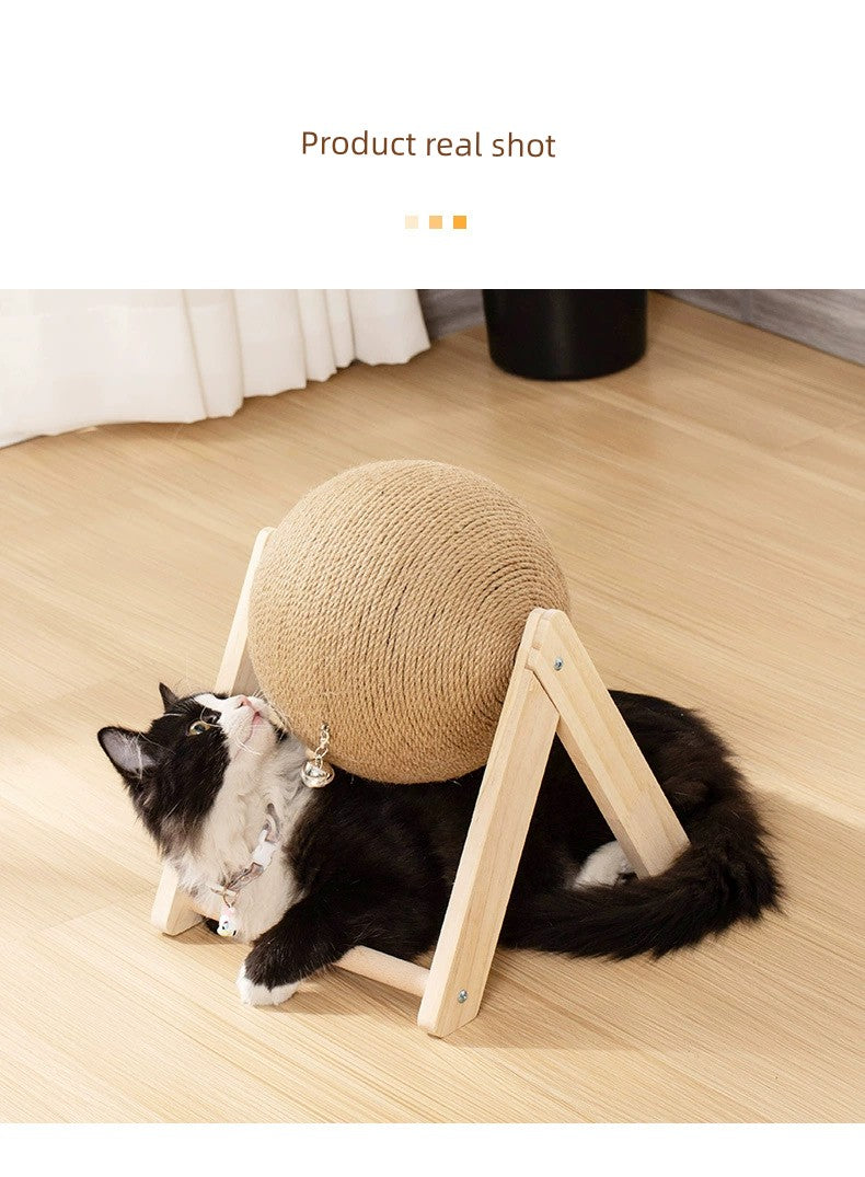 Cat Scratch Board Wooden Cat Grasping Ball Cat Grinding Claw Hand Wrapped Sisal Hemp Rope Cat Climbing Frame Scratching Pole Scratch-Resistant Cat Toy