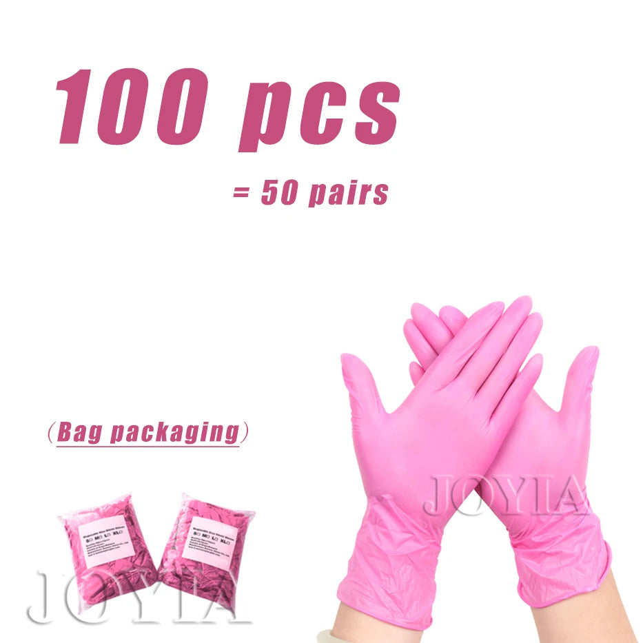 Black Disposable Nitrile Gloves 100pcs Latex Free Powder-Free Small Medium Large Pink Tattoo Gloves For Work Kitchen Clean XS XL