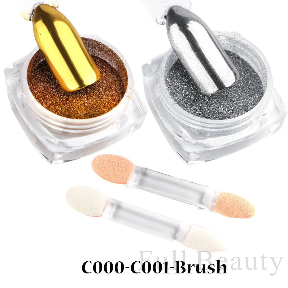 2pcs Nail Mirror Glitter Powder Gold Silver Metallic Effect Pigment Gel Polish Chrome Flakes Dust Holographic Decoration NFC000