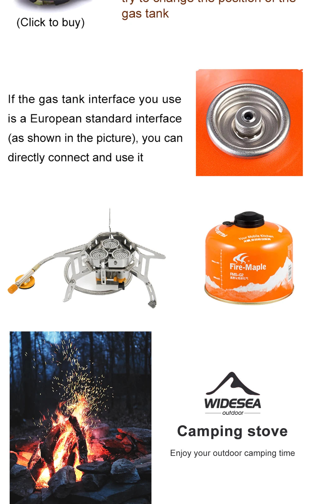 Widesea Camping Tourist Burner Big Power Gas Stove Cookware Portable Furnace Picnic Barbecue Tourism Supplies Outdoor recreation