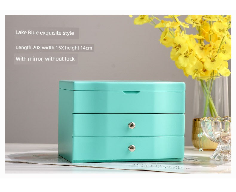 High-End Princess Jewelry Box Ring Box Solid Wood with Lock and Mirror Earrings Jewelry Dressing Table Storage Box Large