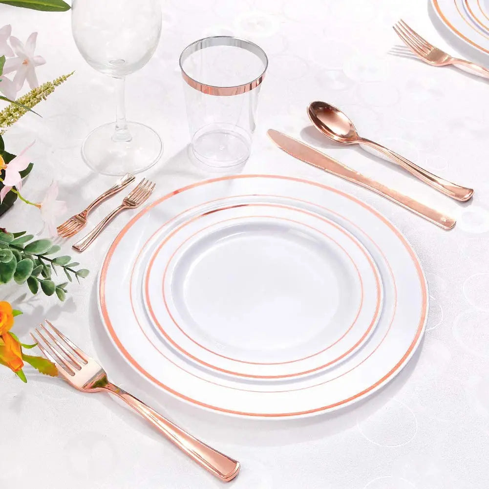 40pcs Gold Plastic Plates,Dinner Plates and Salad Plates Combo,Disposable Heavy Duty Plastic Plates for Parties Wedding