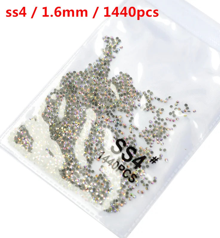 SS3-ss8 1440pcs Clear Crystal AB gold 3D Non HotFix FlatBack Nail Art Rhinestones Decorations Shoes And Dancing Decoration