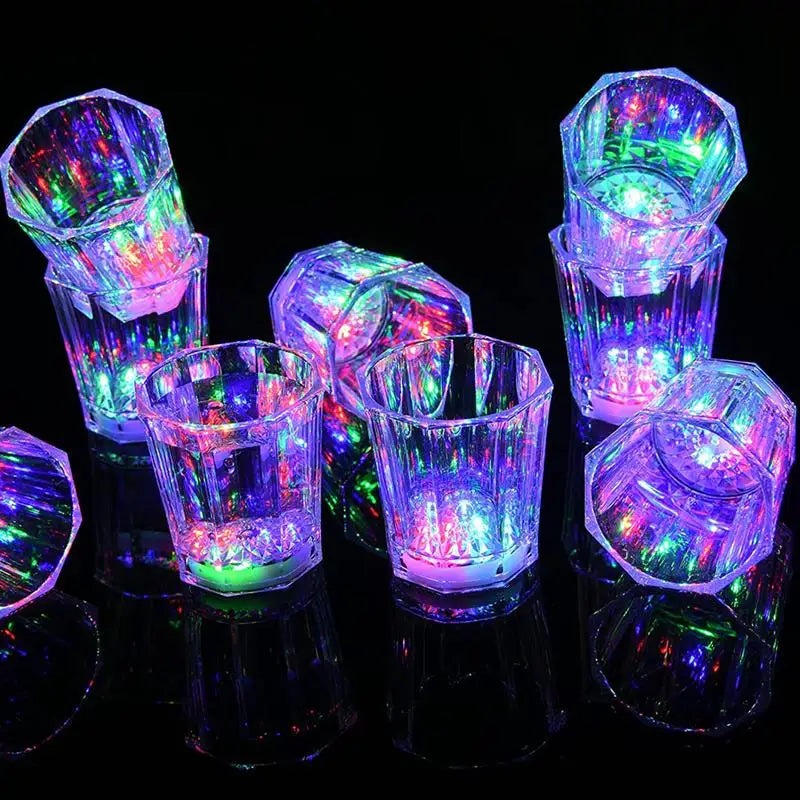 50ml LED Flashing Cups Fun Beer Wine Drinking Transparent Plastic Mug Blinking Glowing Barware for Bar Night Club Party Supplies