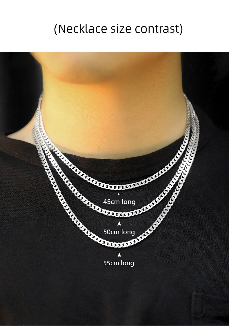 Cuban Sterling Silver Necklace Men's Fashionable Hip-hop All-Match High-Grade Vegetarian Chain Choker Birthday Gift for Boyfriend Boys