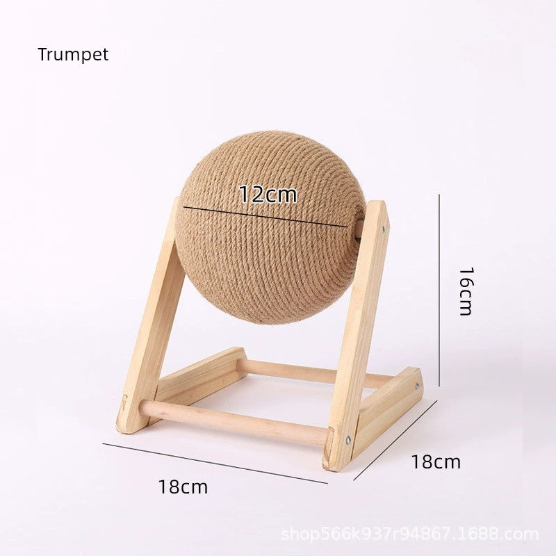 Cat Scratch Board Wooden Cat Grasping Ball Cat Grinding Claw Hand Wrapped Sisal Hemp Rope Cat Climbing Frame Scratching Pole Scratch-Resistant Cat Toy