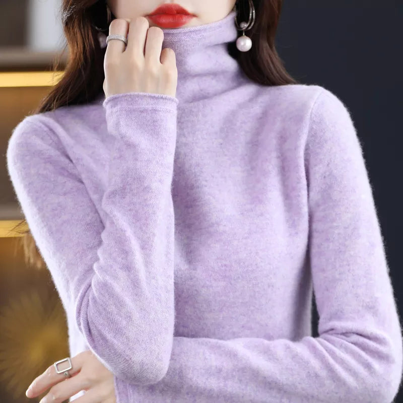 Cashmere Sweater - High Stacked Collar - Long Sleeve - Knitted