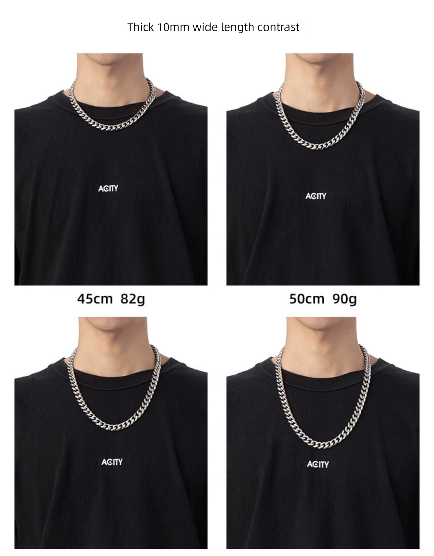 Acity Xicheng Hip Hop Cuban Link Chain Men's Necklace Trendy Men's and Women's Hiphop Fashion Clavicle Chain Ins Titanium Steel Choker