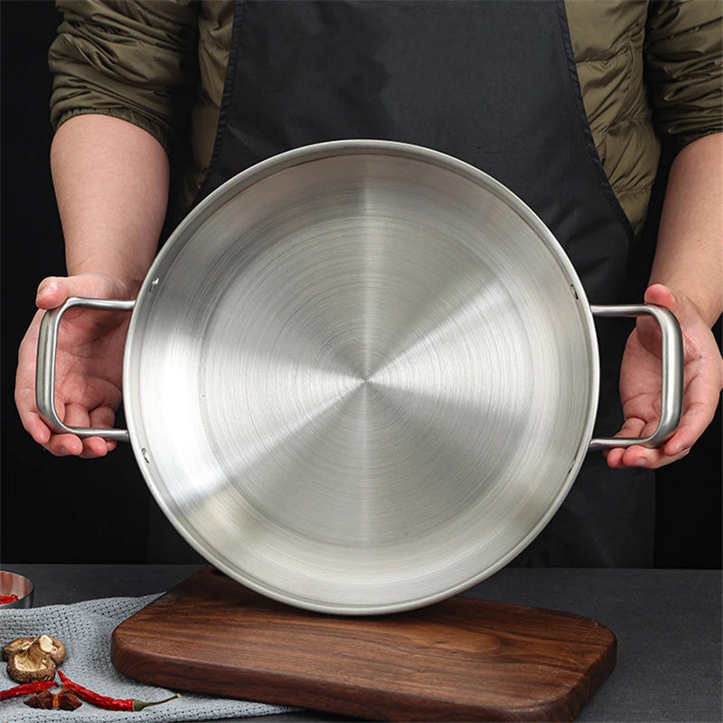 Stainless Steel Seafood Rice Pot Home Cooking Paella Pan Picnic Snack Plates Cookware Saucepan Dry Pots with Handle for Kitchen