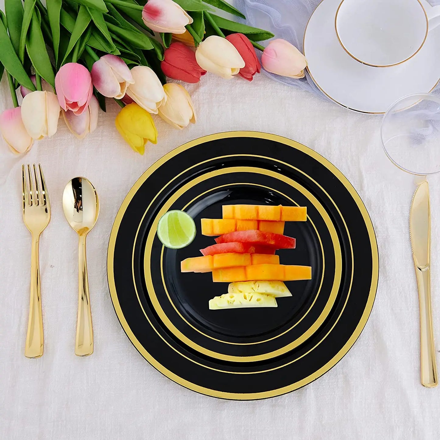 40pcs Gold Plastic Plates,Dinner Plates and Salad Plates Combo,Disposable Heavy Duty Plastic Plates for Parties Wedding