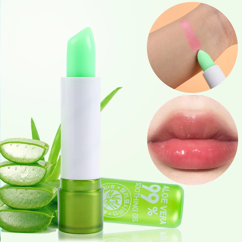 1PC Moisture Lip Balm Long-Lasting Natural Aloe Vera Lipstick Color Mood Changing Long Lasting Moisturizing Lipstick Anti Aging