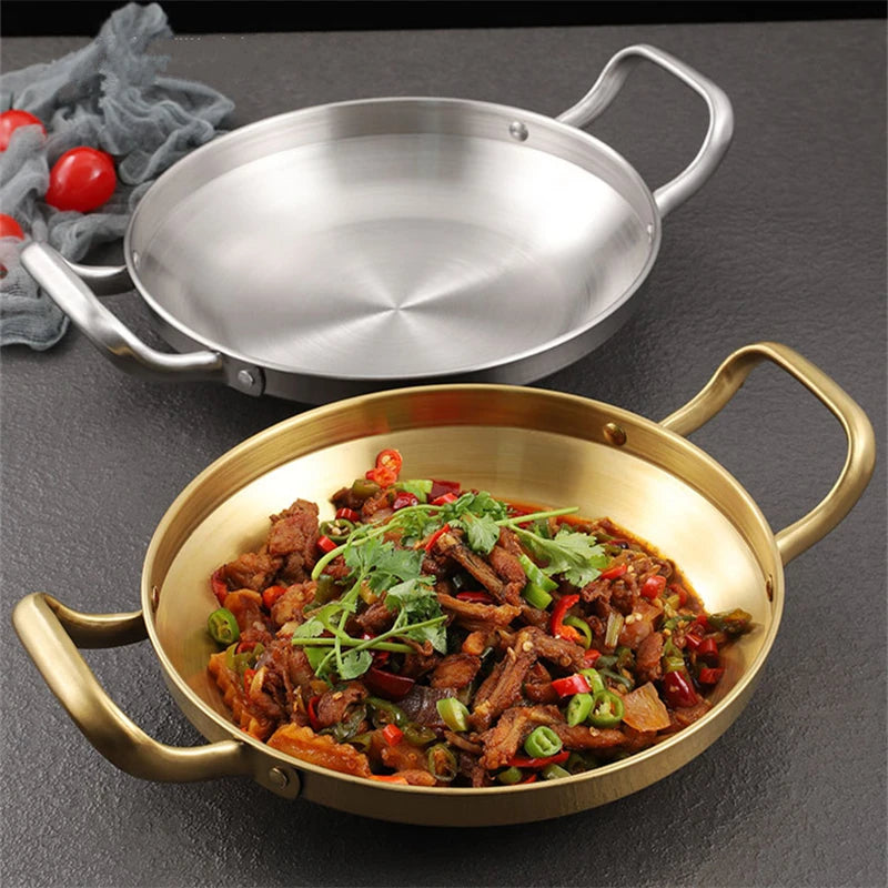 Stainless Steel Seafood Rice Pot Home Cooking Paella Pan Picnic Snack Plates Cookware Saucepan Dry Pots with Handle for Kitchen