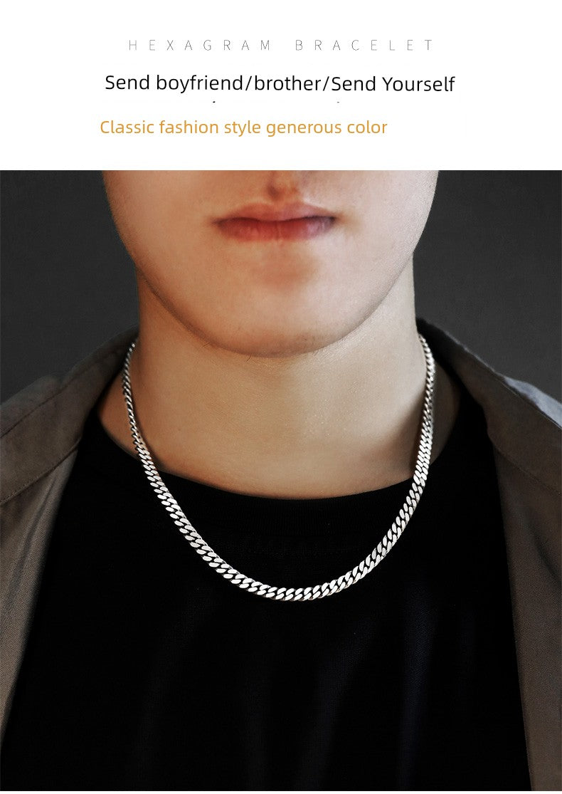 Cuban Sterling Silver Necklace Men's Fashionable Hip-hop All-Match High-Grade Vegetarian Chain Choker Birthday Gift for Boyfriend Boys