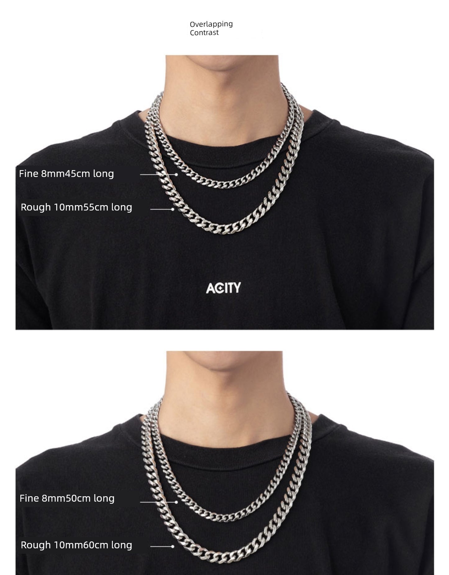 Acity Xicheng Hip Hop Cuban Link Chain Men's Necklace Trendy Men's and Women's Hiphop Fashion Clavicle Chain Ins Titanium Steel Choker