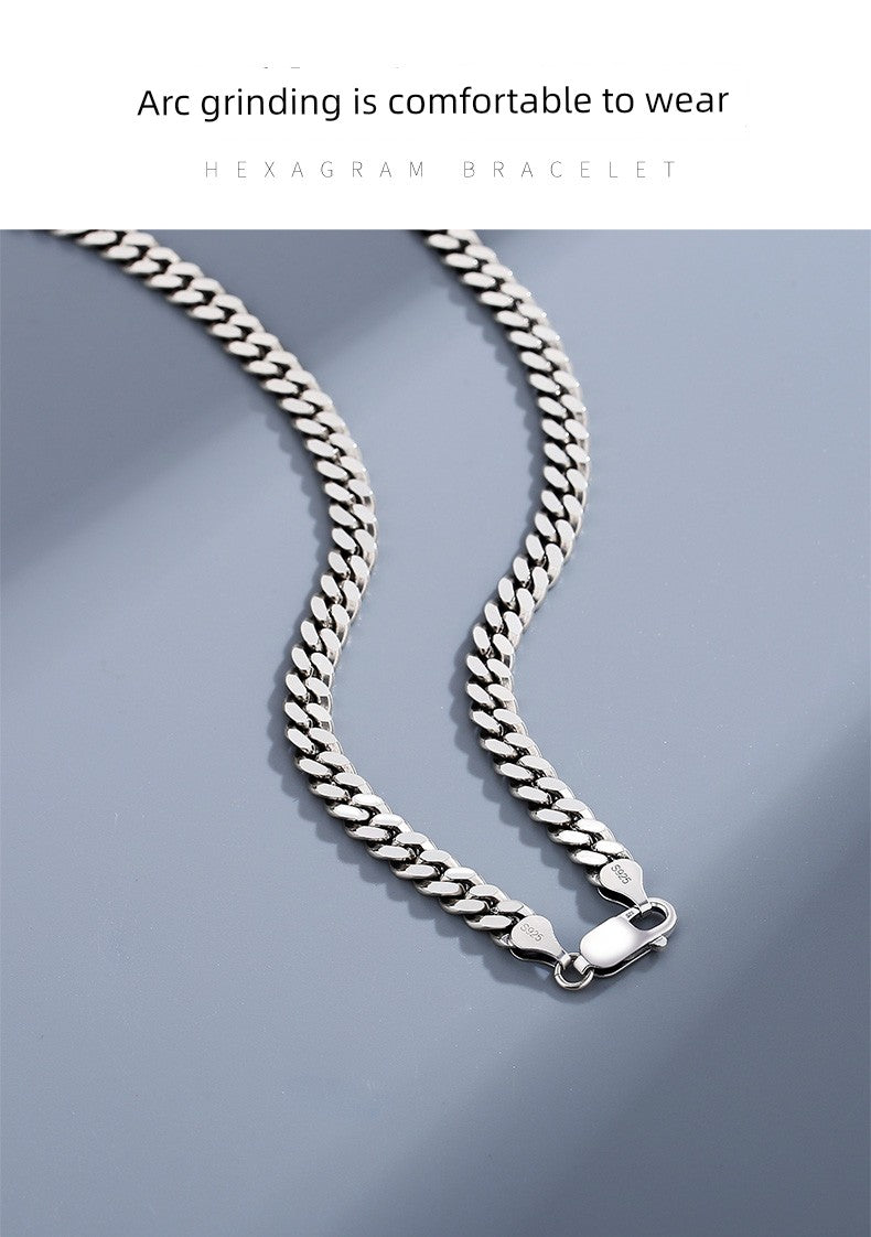 Cuban Sterling Silver Necklace Men's Fashionable Hip-hop All-Match High-Grade Vegetarian Chain Choker Birthday Gift for Boyfriend Boys