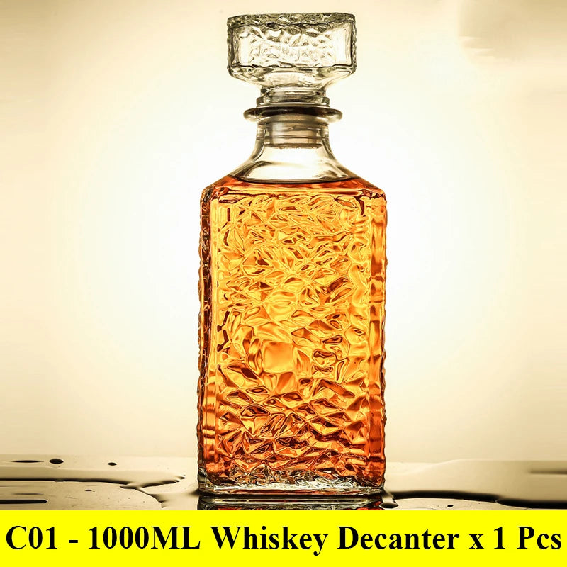 Novelty design 3 styles barware wine glass bottle 1000ml lead-free glass whiskey decanters for Liquor Scotch Bourbon