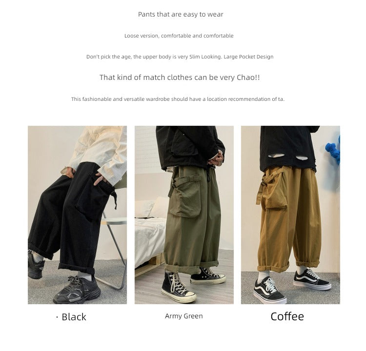 Hip Hop Wide Leg Large Pocket High Street Handsome Casual Pants