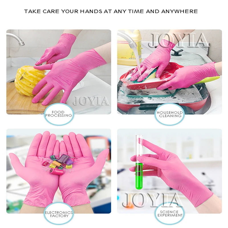 Black Disposable Nitrile Gloves 100pcs Latex Free Powder-Free Small Medium Large Pink Tattoo Gloves For Work Kitchen Clean XS XL