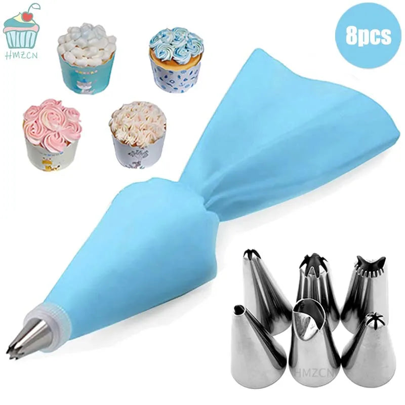 8/10/18PCS Silicone Pastry Bag Tips Kitchen Cake Icing Piping Cream Cake Decorating Tools Reusable Pastry Bags Nozzle Set