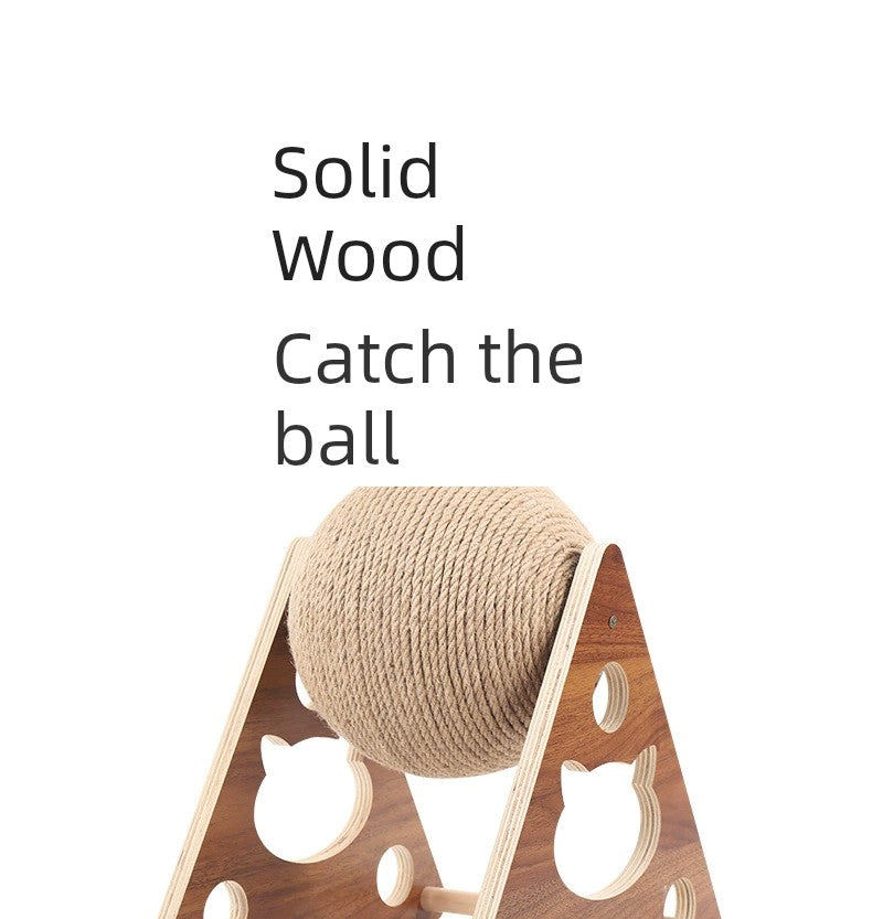 Cat Scratch Board Wooden Cat Grasping Ball Cat Grinding Claw Hand Wrapped Sisal Hemp Rope Cat Climbing Frame Scratching Pole Scratch-Resistant Cat Toy