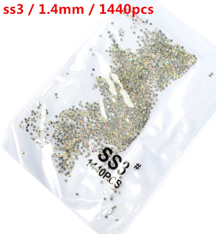 SS3-ss8 1440pcs Clear Crystal AB gold 3D Non HotFix FlatBack Nail Art Rhinestones Decorations Shoes And Dancing Decoration