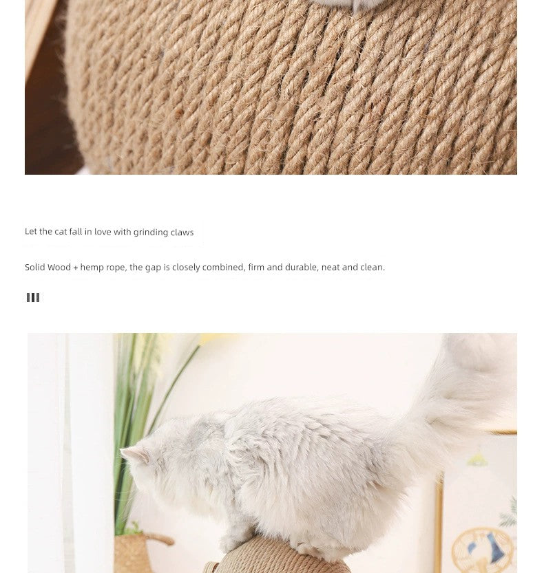 Cat Scratch Board Wooden Cat Grasping Ball Cat Grinding Claw Hand Wrapped Sisal Hemp Rope Cat Climbing Frame Scratching Pole Scratch-Resistant Cat Toy