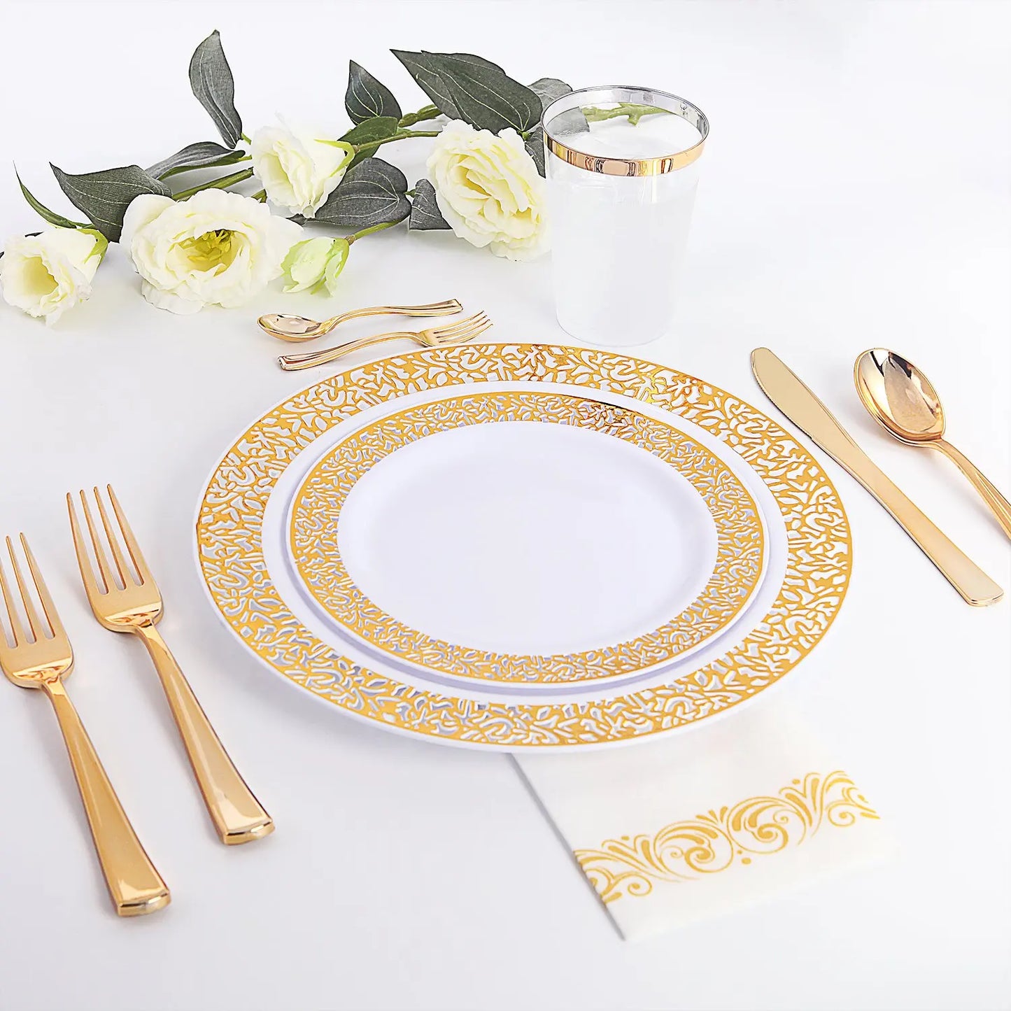 40pcs Gold Plastic Plates,Dinner Plates and Salad Plates Combo,Disposable Heavy Duty Plastic Plates for Parties Wedding