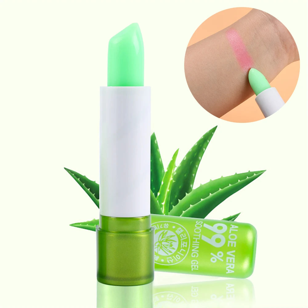 1PC Moisture Lip Balm Long-Lasting Natural Aloe Vera Lipstick Color Mood Changing Long Lasting Moisturizing Lipstick Anti Aging