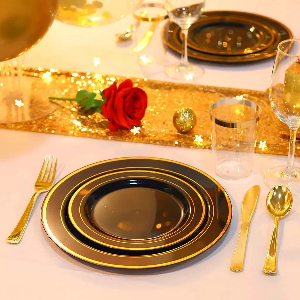 40pcs Gold Plastic Plates,Dinner Plates and Salad Plates Combo,Disposable Heavy Duty Plastic Plates for Parties Wedding